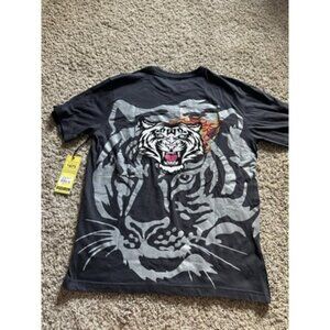 Members Only Men's White Tiger Embroidered Black T-Shirt Size 2XL Crew Neck